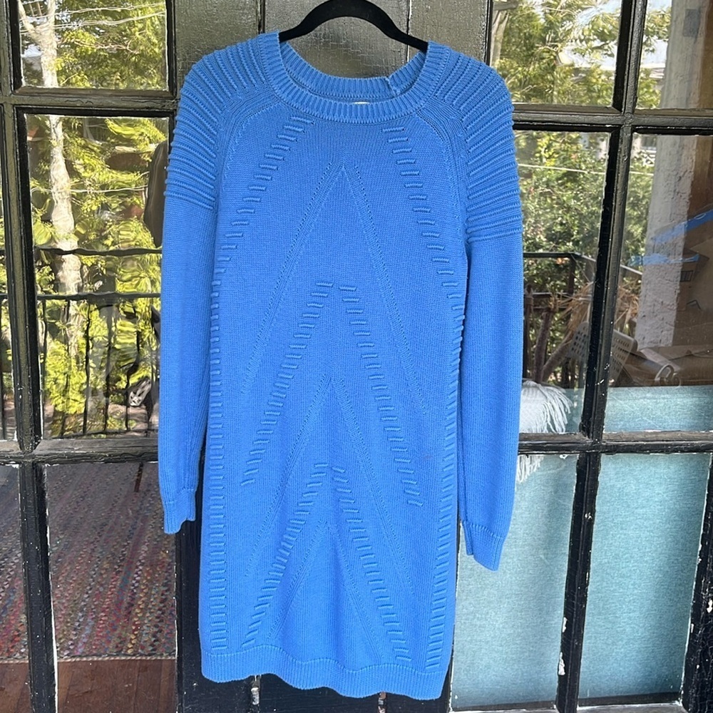 Eliza J Blue Textured Knit Long Sleeve Dress Size Medium
